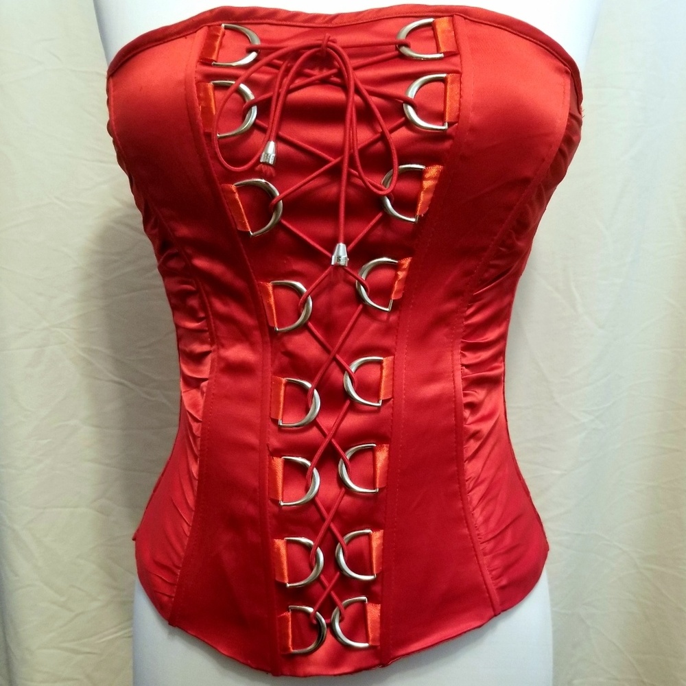 RED Corset Top with Elastic Back, Size S/M